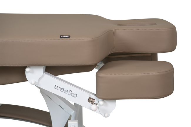 Leżanka kosmetyczna WEELKO® TAL z podgrzewanym materacem COMFY,  podświetlaną podstawą LED ze sterowaniem pilotem i panelem LCD z tapicerką w kolorze beżu