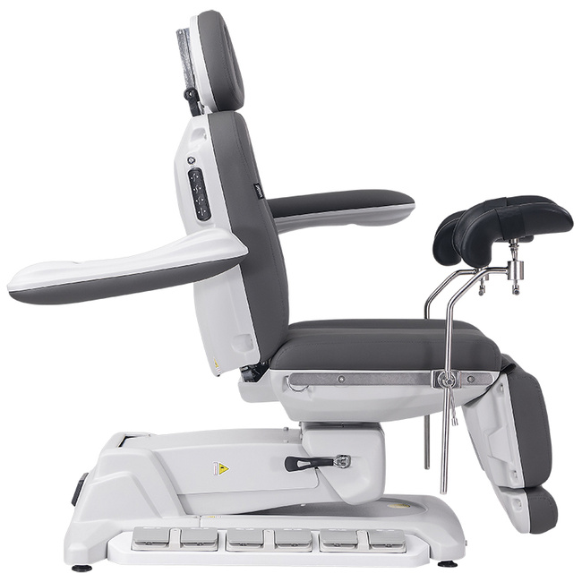 Fotel kosmetyczny WEELKO® SIMUS GYN PLUS obrotowy 110° z podpórkami ginekologicznymi, pełno ruchomym zagłówkiem i sterowaniem nożnym