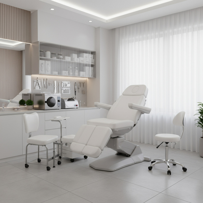 Fotel do pedicure WEELKO® MEDIAL SMART z pełno ruchomym zagłówkiem | bez lub z podgrzewanym materacem