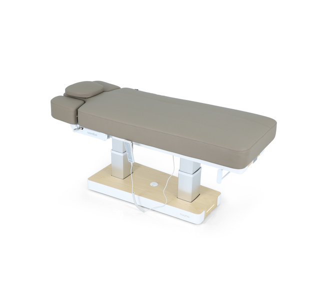 Leżanka kosmetyczna SPA NUUNA® FEEL 4 beżowa podgrzewana z podświetlaną podstawą z 16 cm materacem ULTRA COMFY | sterowanie: pilot ręczny + nożny + panel dotykowy