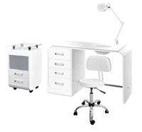 ZESTAW MEBLI Stolik VERDI bez pochłaniacza + Taboret kosmetyczny TF IV LUX + Pomocnik Verdi + Lampa Lupa