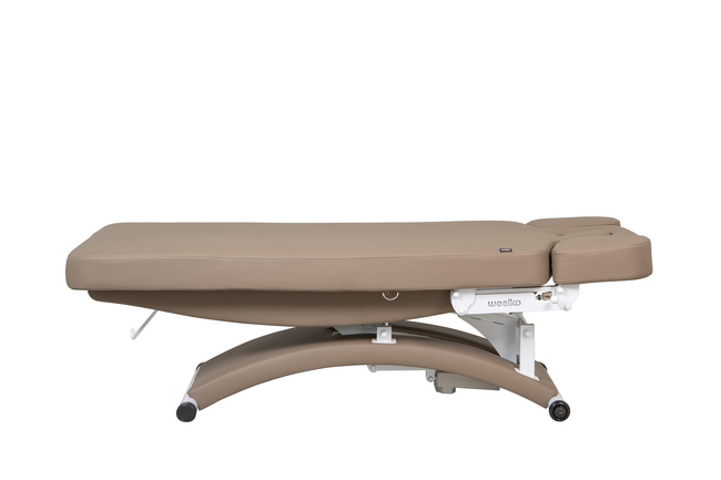 Leżanka kosmetyczna WEELKO® TAL z podgrzewanym materacem COMFY,  podświetlaną podstawą LED ze sterowaniem pilotem i panelem LCD z tapicerką w kolorze beżu