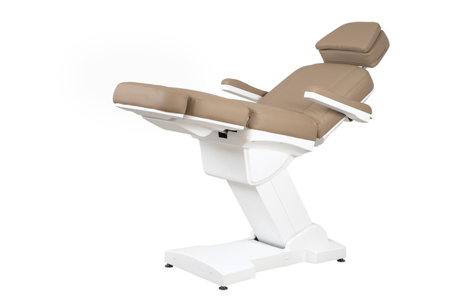 Fotel kosmetyczny WEELKO® RICLE elektryczny z podgrzewanym i ULTRA WYGODNYM GRUBYM materacem w kolorze brązowym