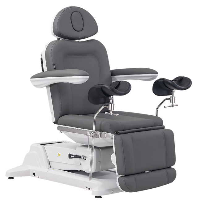 Fotel kosmetyczny WEELKO® SIMUS GYN PLUS obrotowy 110° z podpórkami ginekologicznymi, pełno ruchomym zagłówkiem i sterowaniem nożnym