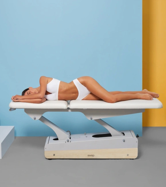 Leżanka kosmetyczna NAGGURA® SWOP 2L STARTER MASSAGE | Łóżko do fizykoterapii z pilotem i bezszwową tapicerką z technologią Permablok 3© odporną na bakterie, plamy i UV 