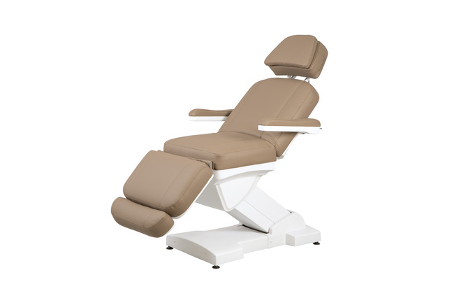 Fotel kosmetyczny WEELKO® RICLE elektryczny z podgrzewanym i ULTRA WYGODNYM GRUBYM materacem w kolorze brązowym