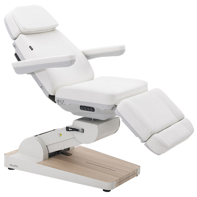 Fotel kosmetyczny WEELKO® NUUNA® CARE 4 PLUS obrotowy 180° z pełno ruchomym zagłówkiem i podświetleniem | bez lub z podgrzewanym materacem