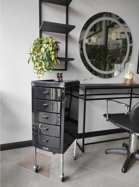 Stolik fryzjerski ARTECNO® RIALTO | Pomocnik fryzjerski z uchwytem na suszarkę na kółkach