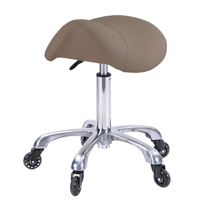 Taboret kosmetyczny siodło WEELKO® SILENT ORGANIC z brązową tapicerką PU