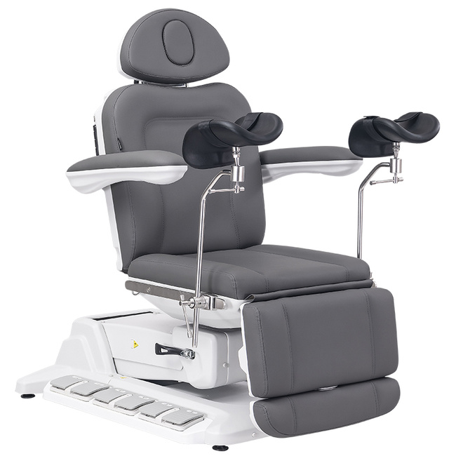 Fotel kosmetyczny WEELKO® SIMUS GYN PLUS obrotowy 110° z podpórkami ginekologicznymi, pełno ruchomym zagłówkiem i sterowaniem nożnym