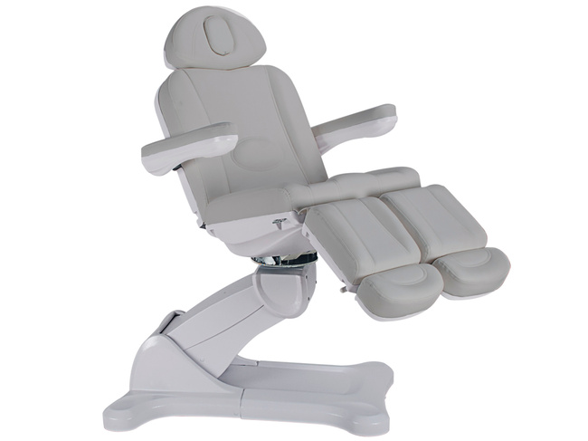 Fotel podologiczny MEDIZIO EDERA E3 z pilotem ręcznym i nożnym i srebrną tapicerką
