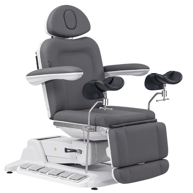 Fotel kosmetyczny WEELKO® SIMUS obrotowy 110° z podpórkami ginekologicznymi i pełno ruchomym zagłówkiem i sterowaniem nożnym
