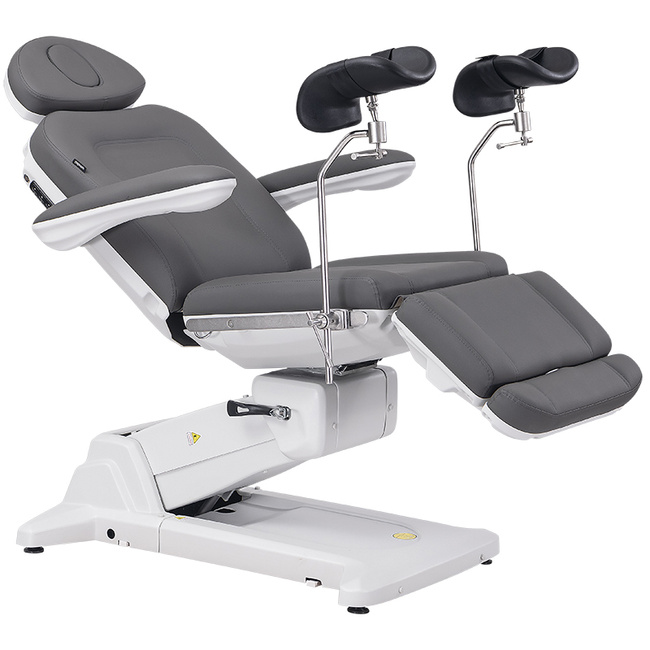 Fotel kosmetyczny WEELKO® SIMUS GYN PLUS obrotowy 110° z podpórkami ginekologicznymi, pełno ruchomym zagłówkiem i sterowaniem nożnym