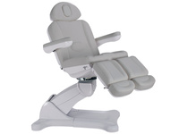 Fotel podologiczny MEDIZIO EDERA E3 z pilotem ręcznym i nożnym i srebrną tapicerką