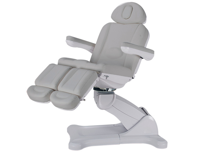 Fotel podologiczny MEDIZIO EDERA E3 z pilotem ręcznym i nożnym i srebrną tapicerką