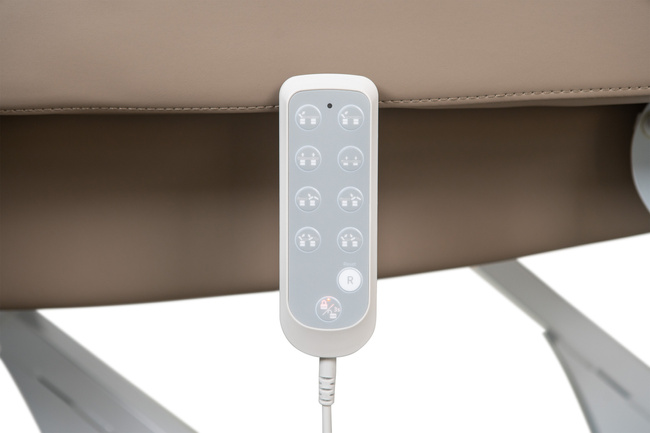 Leżanka kosmetyczna WEELKO® TAL z podgrzewanym materacem COMFY,  podświetlaną podstawą LED ze sterowaniem pilotem i panelem LCD z tapicerką w kolorze beżu
